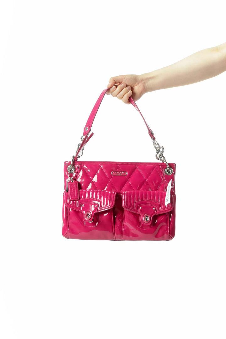 Magenta Pink Quilted Pocketed Zippered Two Straps Shoulder Bag