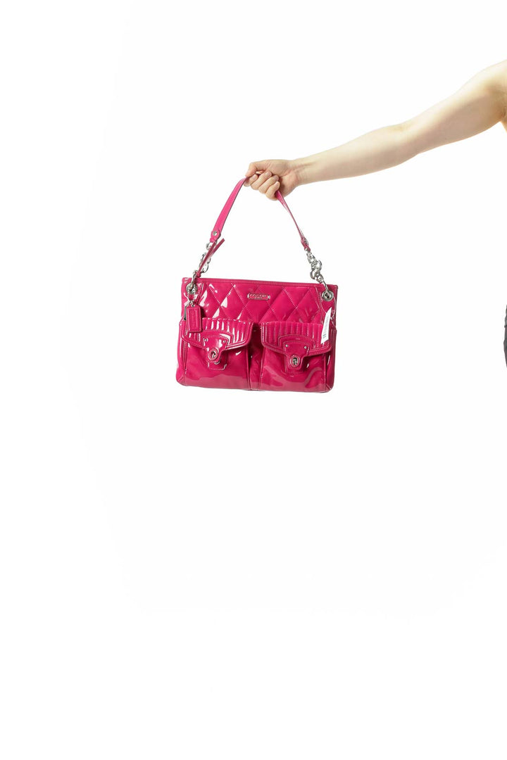 Magenta Pink Quilted Pocketed Zippered Two Straps Shoulder Bag