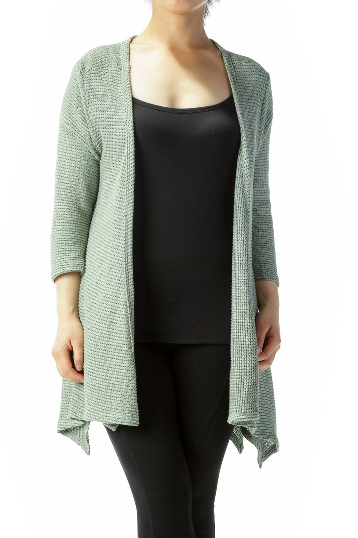 Light Green Back Buttons 3/4-Sleeve Knit Stretch Cardigan