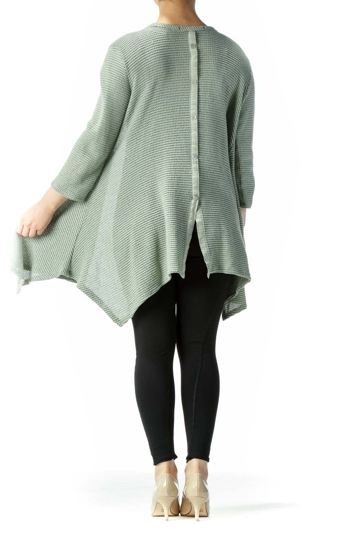 Light Green Back Buttons 3/4-Sleeve Knit Stretch Cardigan