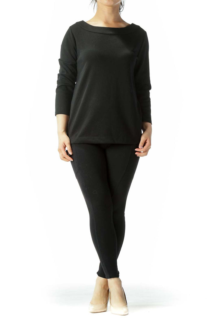 Black Side Zip 3/4 Sleeve Top