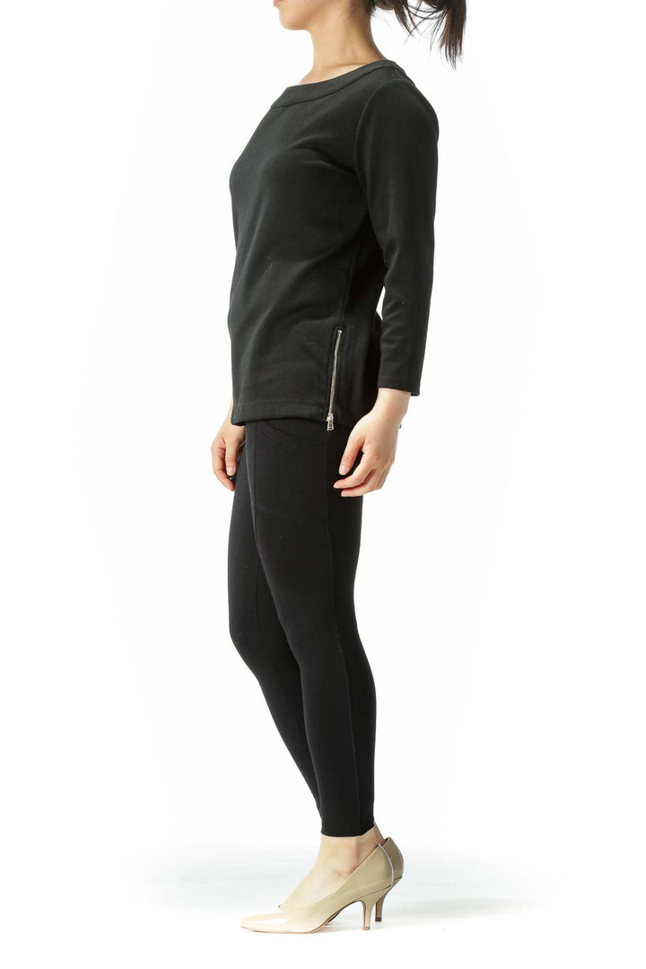 Black Side Zip 3/4 Sleeve Top