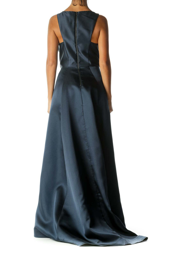 Blue Sleeveless Shiny Round-Neck High-Low Evening Dress