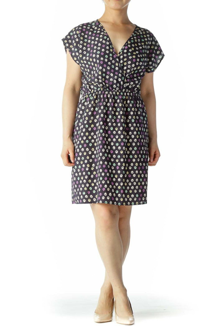 Navy Multi Pattern Vneck dress