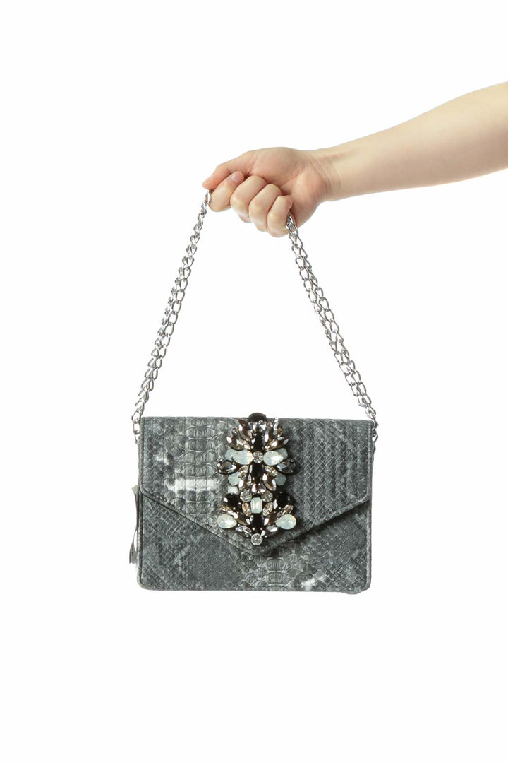 Snake Print Statement Chain Bag