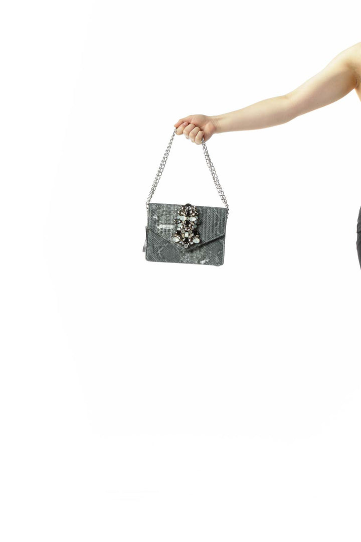 Snake Print Statement Chain Bag