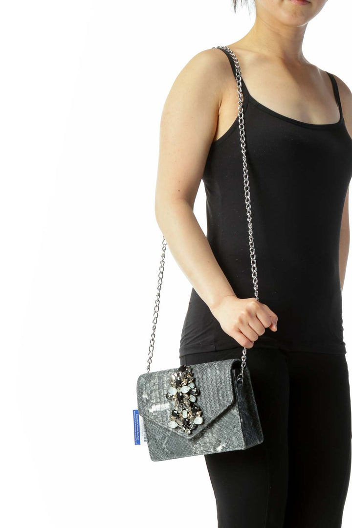 Snake Print Statement Chain Bag