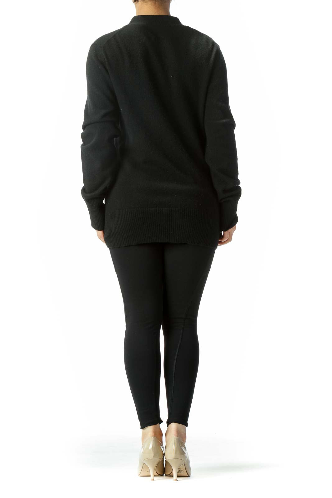 Black Cotton Cashmere Blend Buttoned Long Sleeve Cardigan