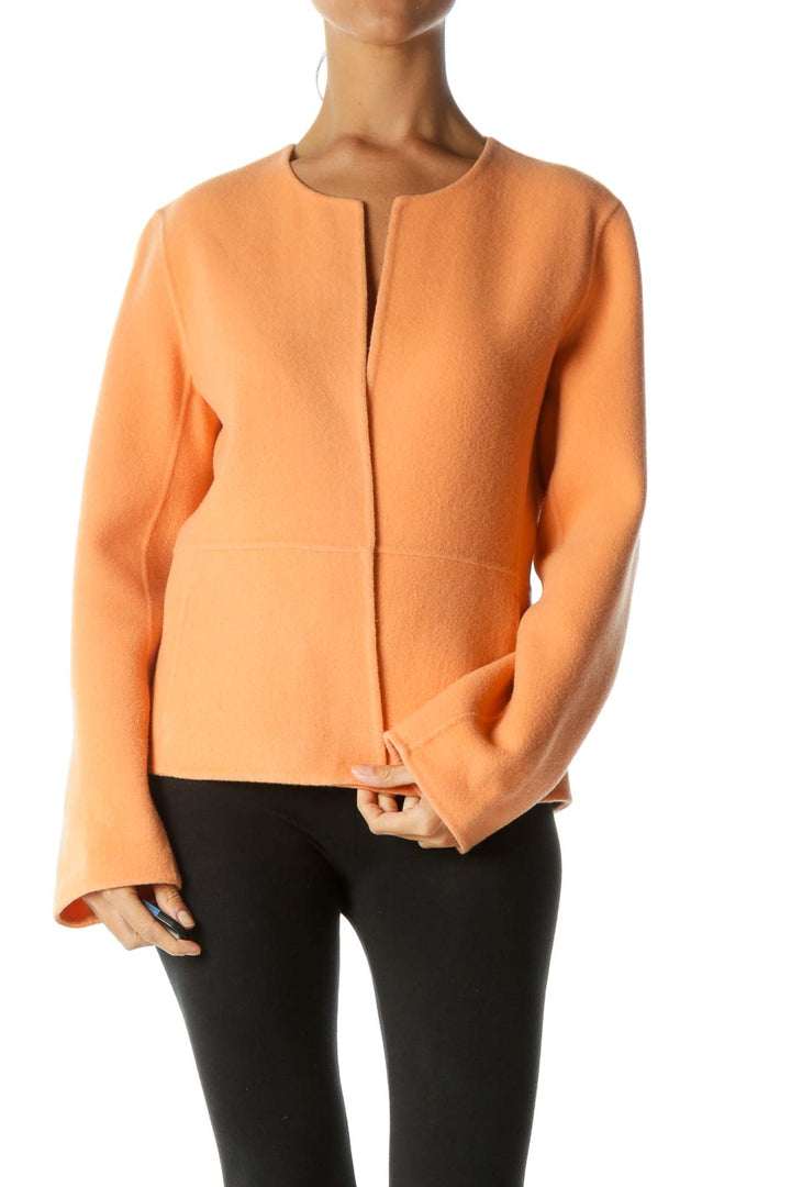 Light Orange Wool Cashmere Blend Pocketed Open Blazer