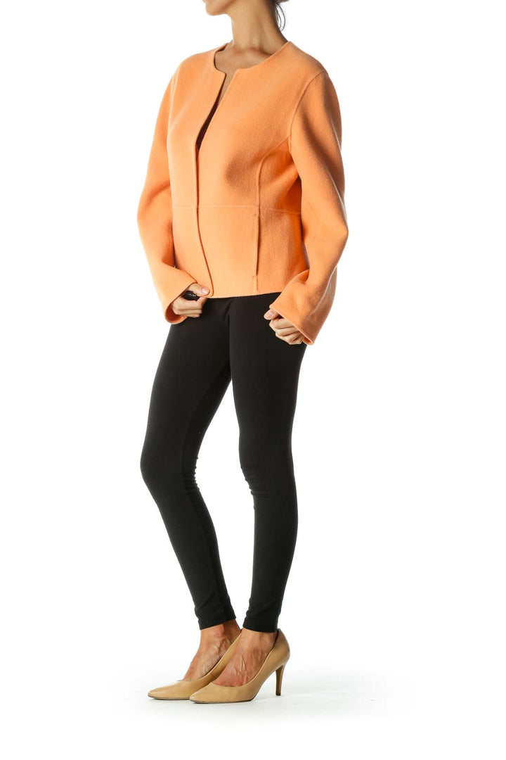 Light Orange Wool Cashmere Blend Pocketed Open Blazer