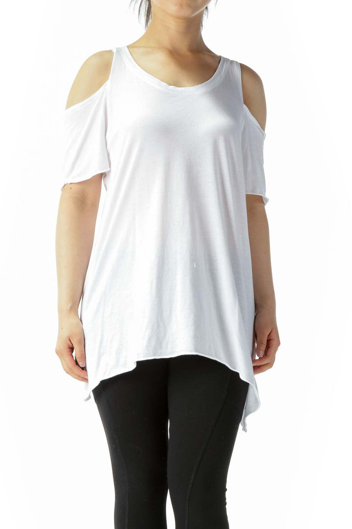 White Supima Cotton Blend Cold Shoulder Short-Sleeve Soft Top