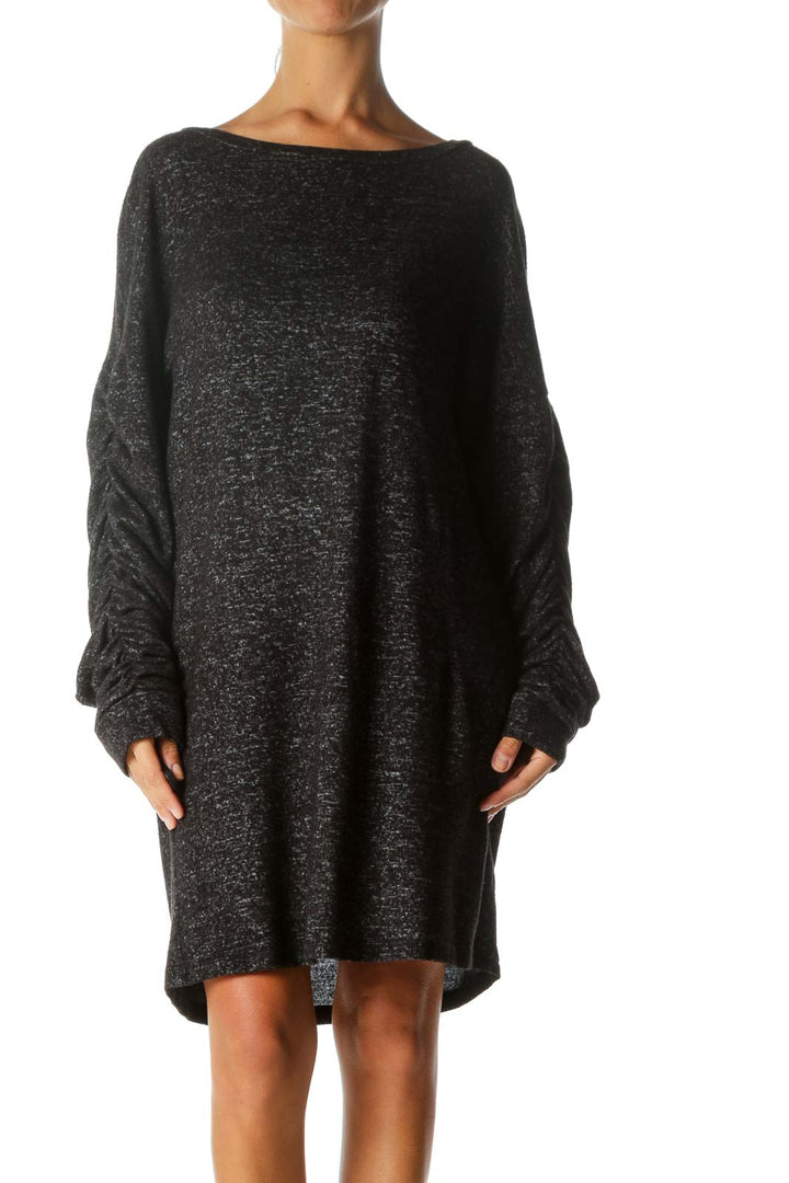 Black Ruffled Sleeve Shift Dress