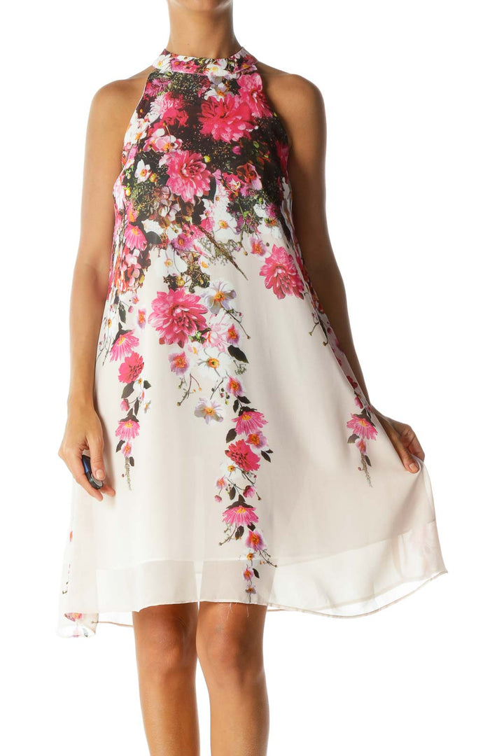 Pink Floral Mock A-line Dress