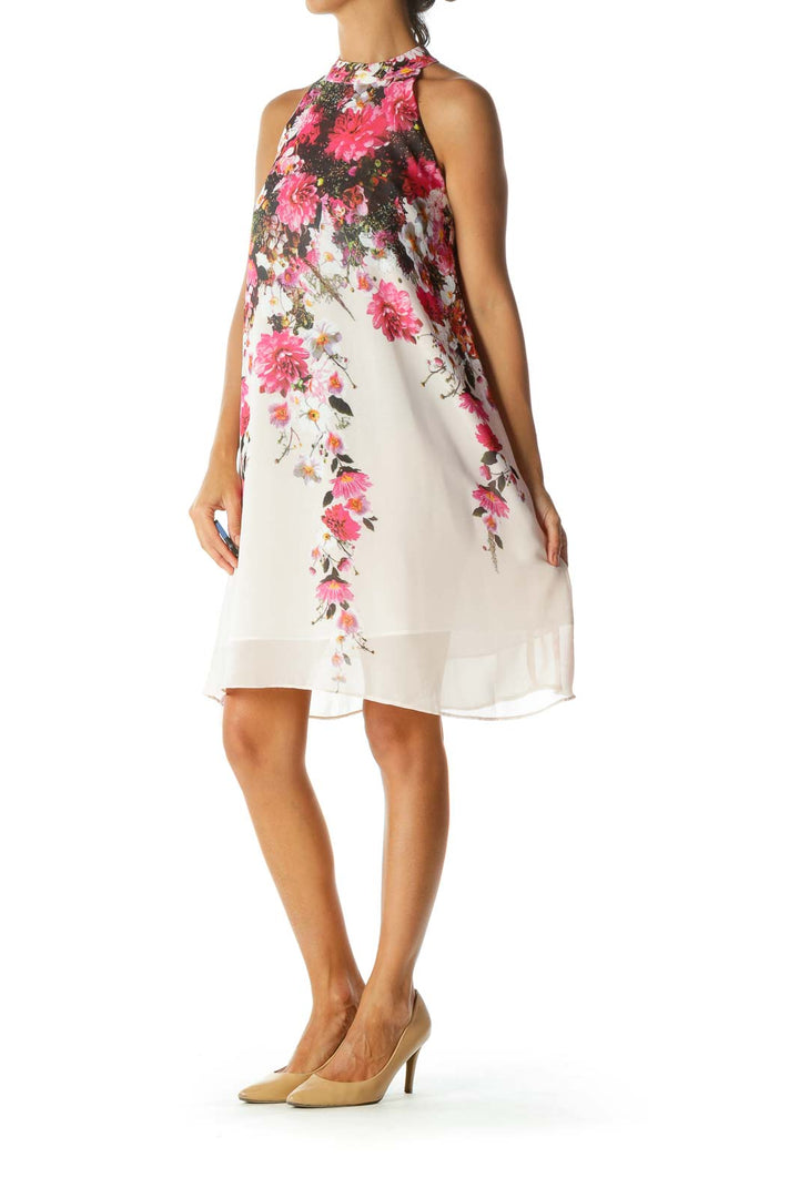 Pink Floral Mock A-line Dress