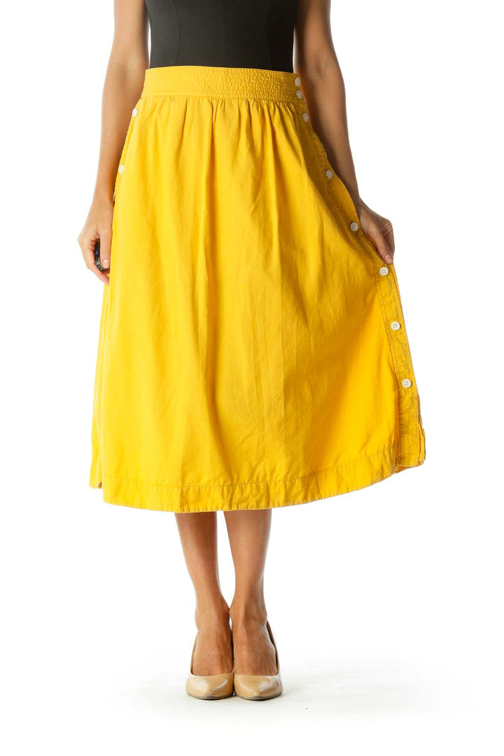 Mustard Button-Down Midi Boho Skirt