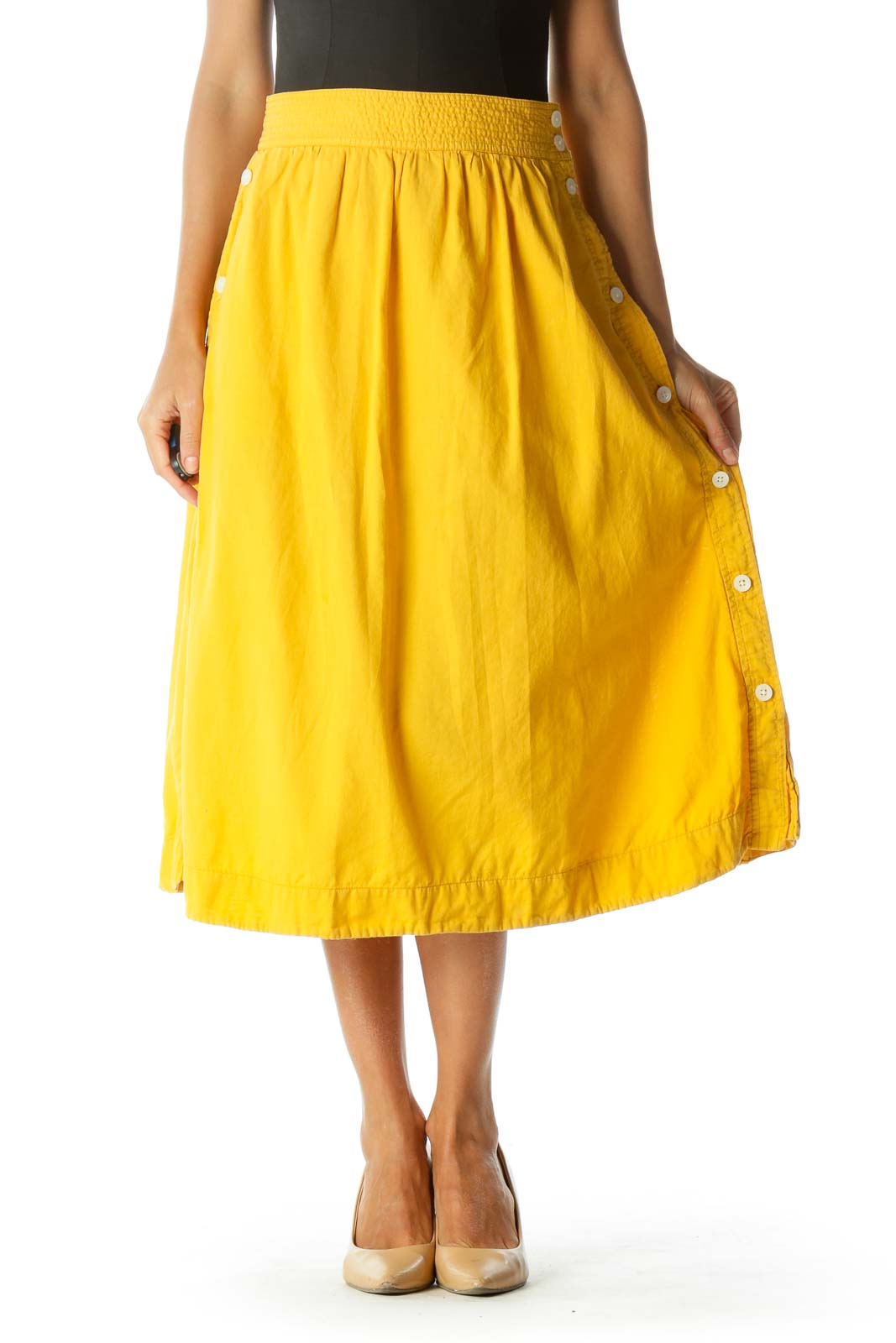 Mustard Button-Down Midi Boho Skirt