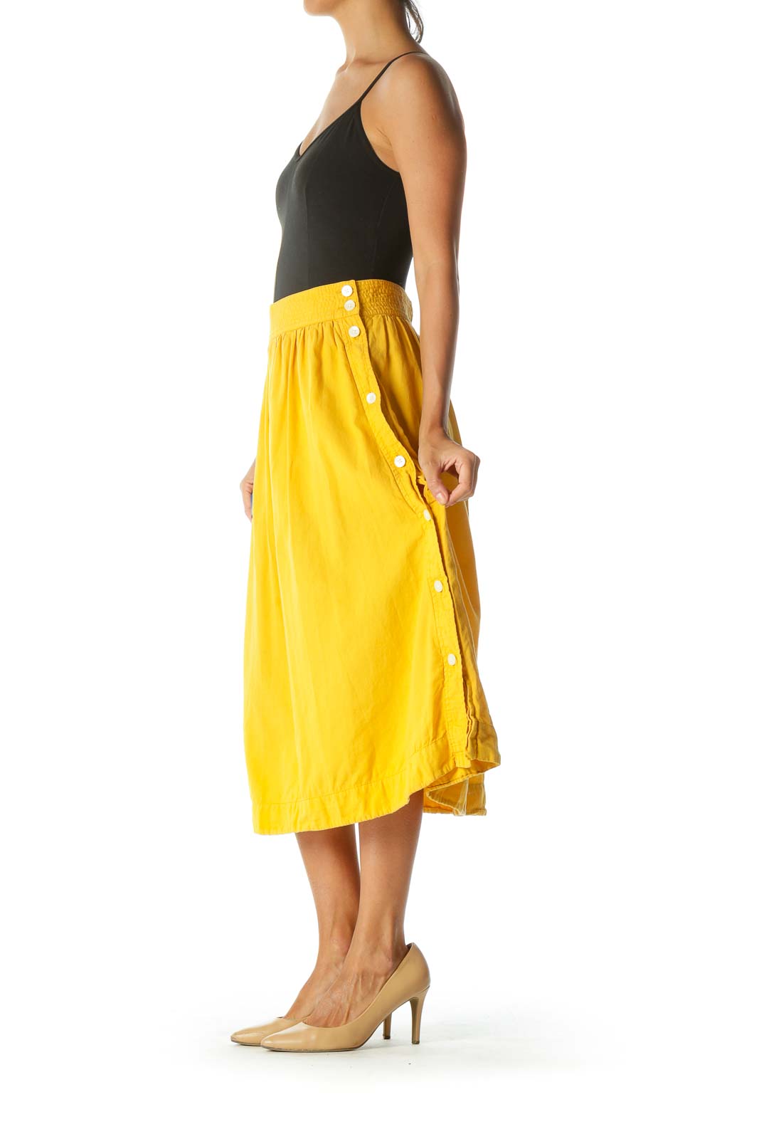 Mustard Button-Down Midi Boho Skirt