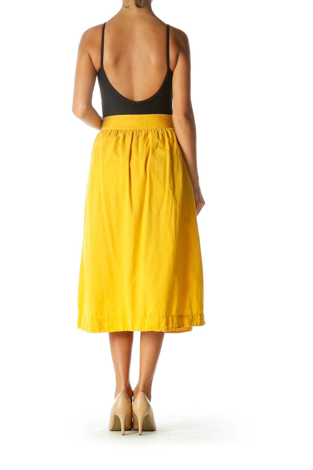 Mustard Button-Down Midi Boho Skirt