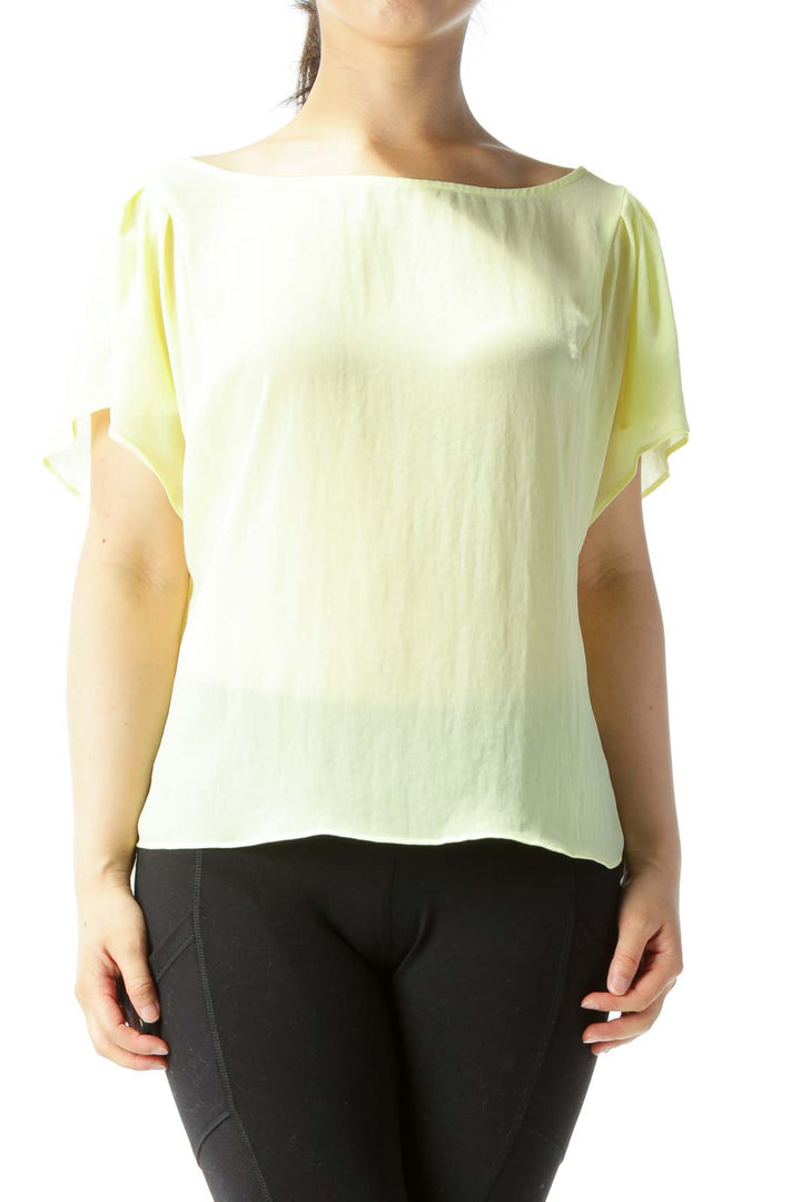 Yellow Translucent Bat-Sleeve Over-Sized Blouse