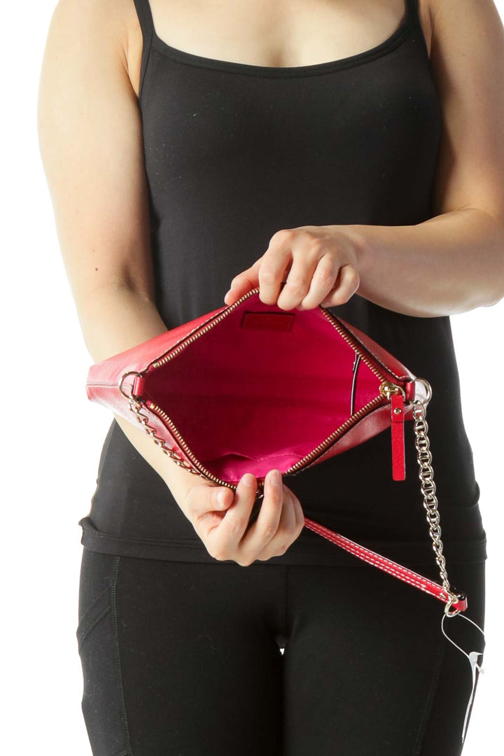 Red Gold Chain Leather Zippered Shoulder Bag