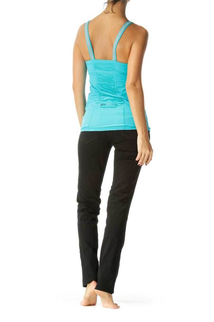 Blue Reflective Stripes on Straps Sports Tank Top with Built-In Bra