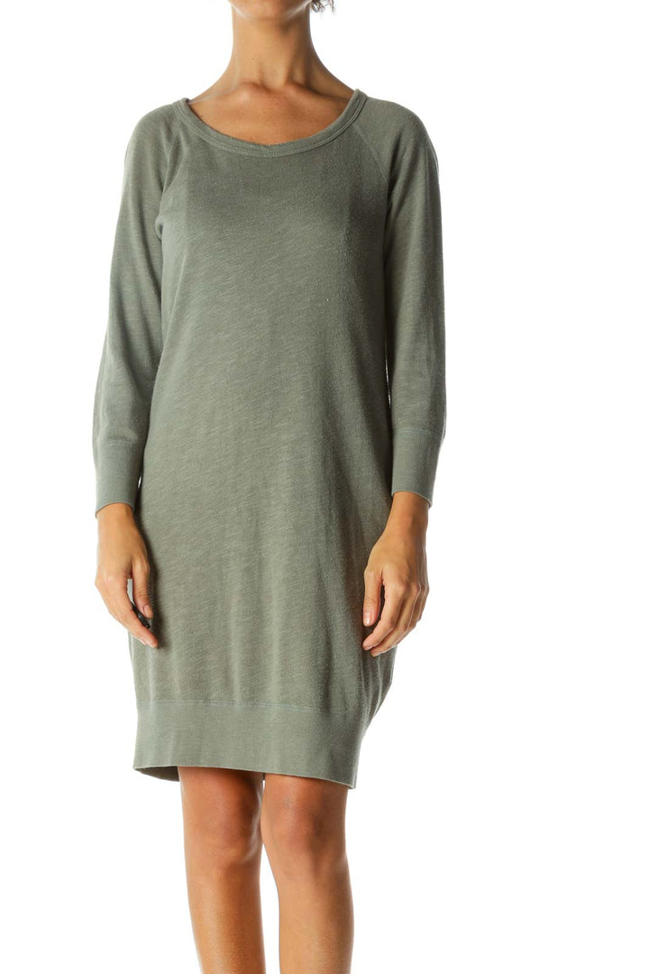 Green Round Neck Long Sleeve Sweat Dress