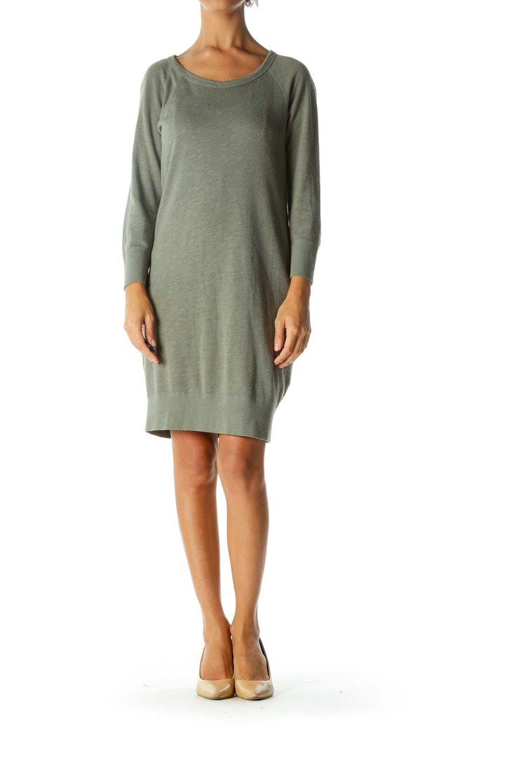 Green Round Neck Long Sleeve Sweat Dress