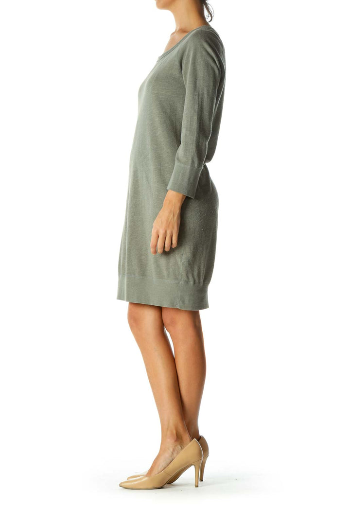 Green Round Neck Long Sleeve Sweat Dress