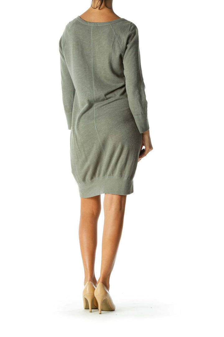 Green Round Neck Long Sleeve Sweat Dress