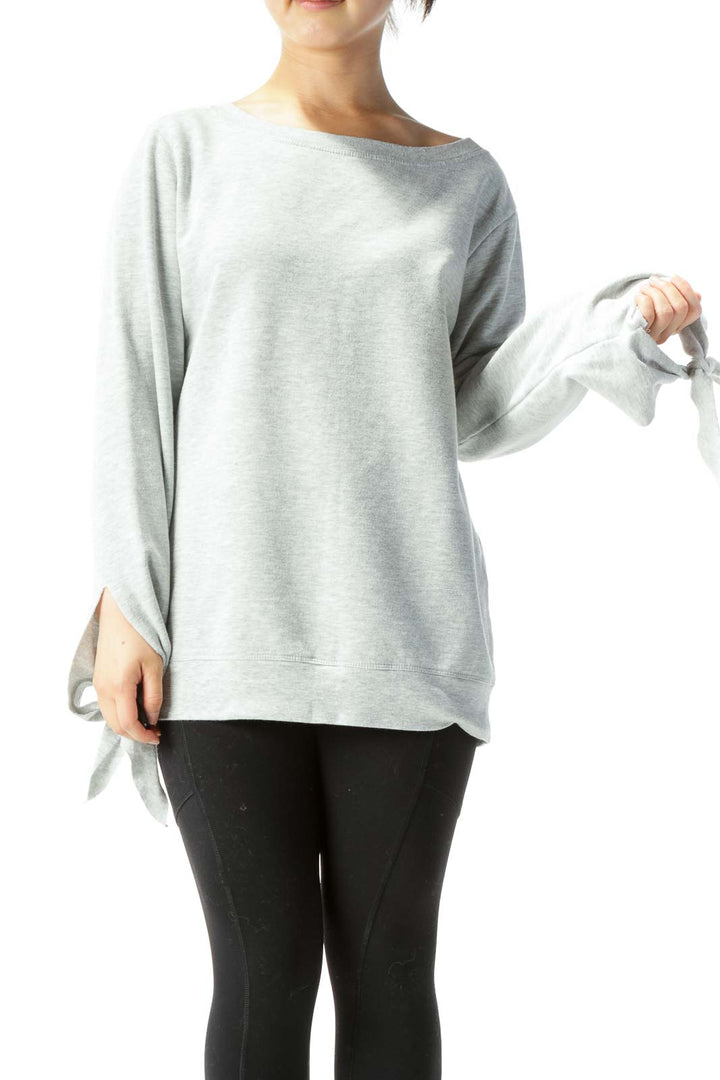 Heather Gray Long-Sleeve Sweatshirt w/ Ties on Wrists