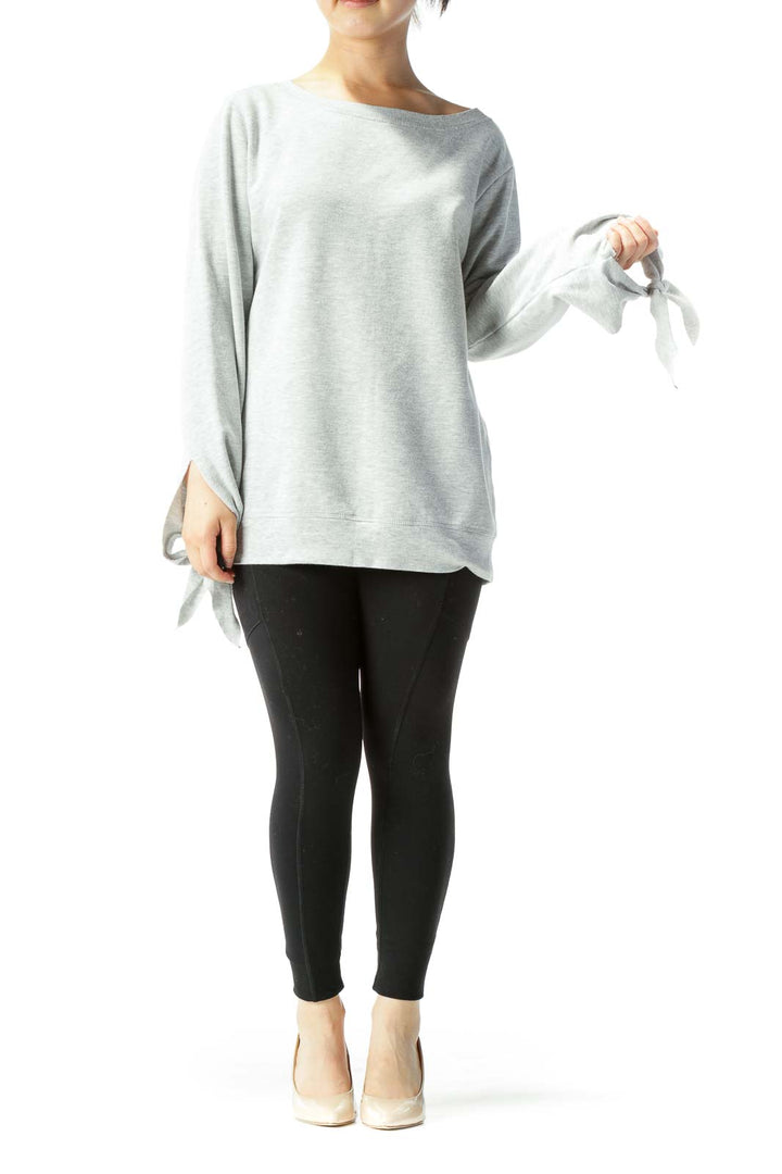 Heather Gray Long-Sleeve Sweatshirt w/ Ties on Wrists