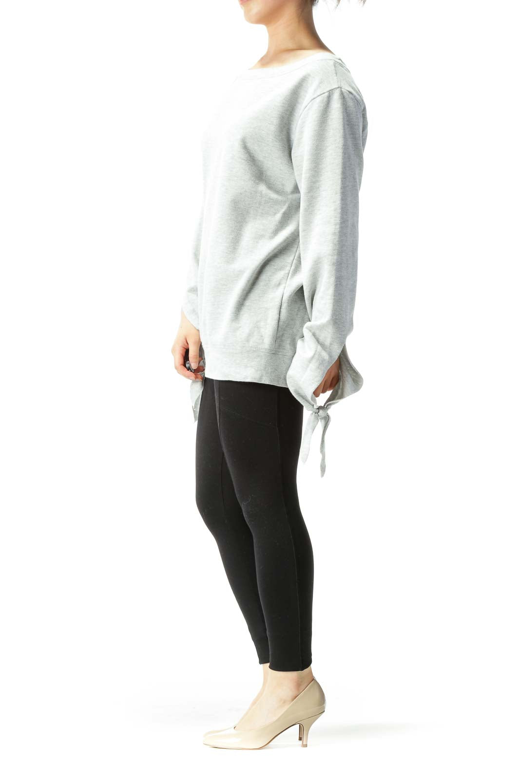 Heather Gray Long-Sleeve Sweatshirt w/ Ties on Wrists