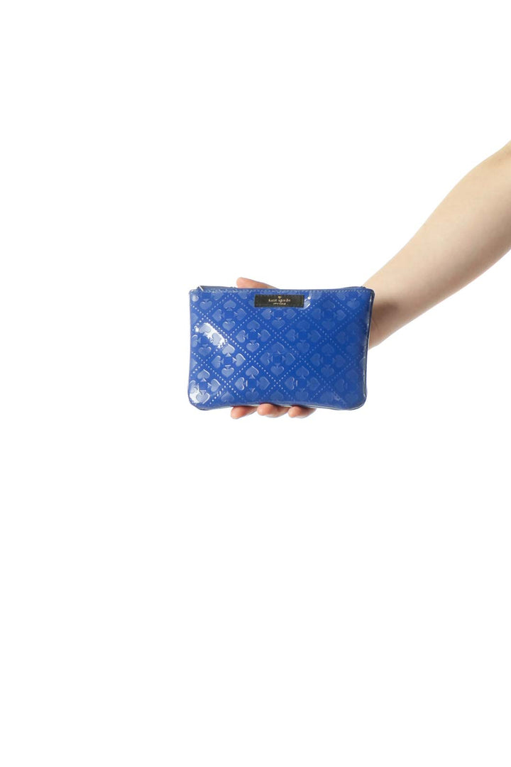 Blue Textured Shiny Zippered Wallet