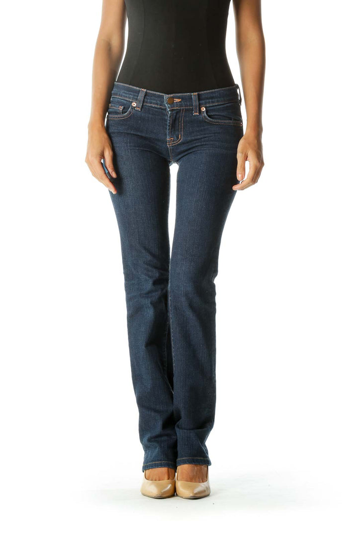 Blue Mid-Rise Straight Leg Jeans