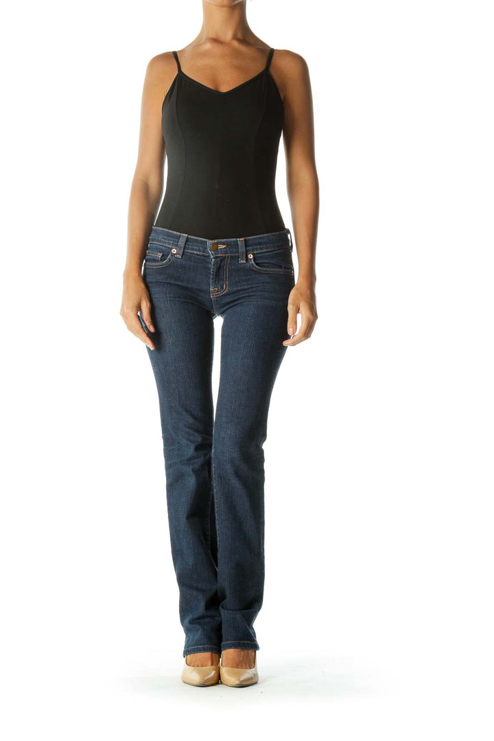 Blue Mid-Rise Straight Leg Jeans