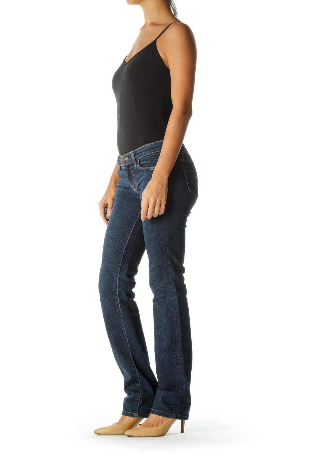 Blue Mid-Rise Straight Leg Jeans