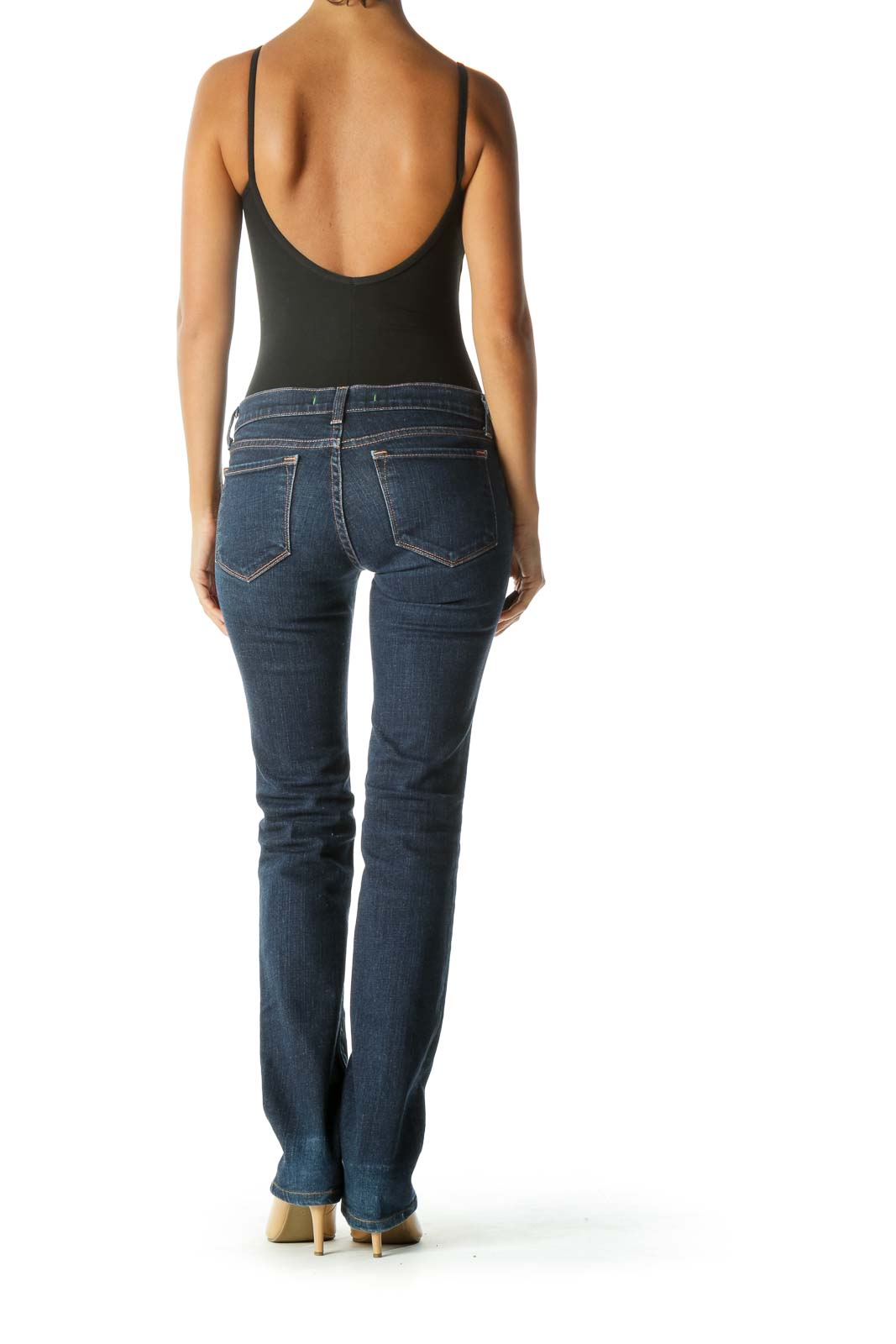 Blue Mid-Rise Straight Leg Jeans