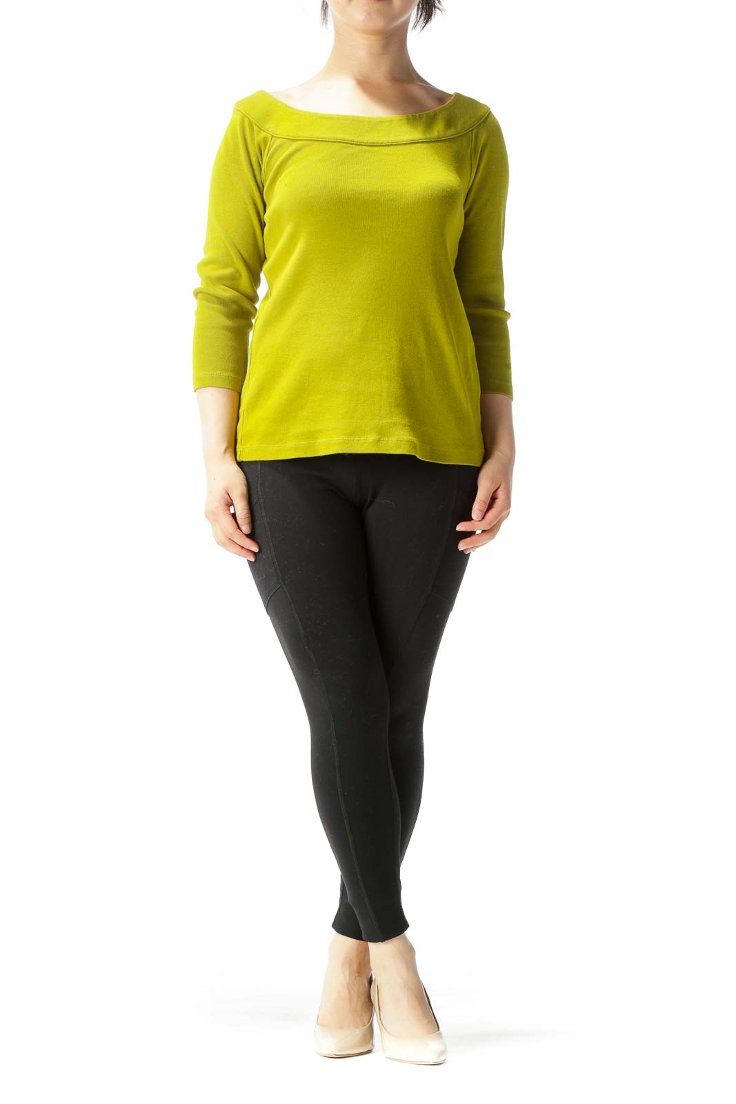 Olive Boat-Neck 3/4-Sleeve Knit Top