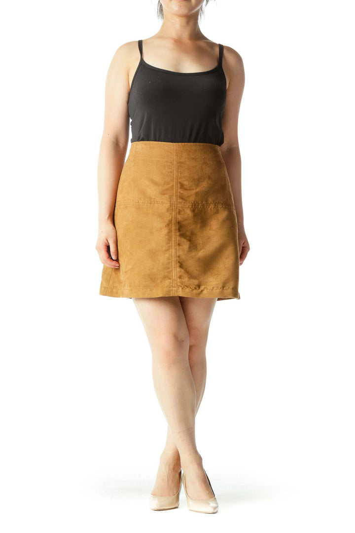 Tan Faux-Suede A-Line Mini Skirt