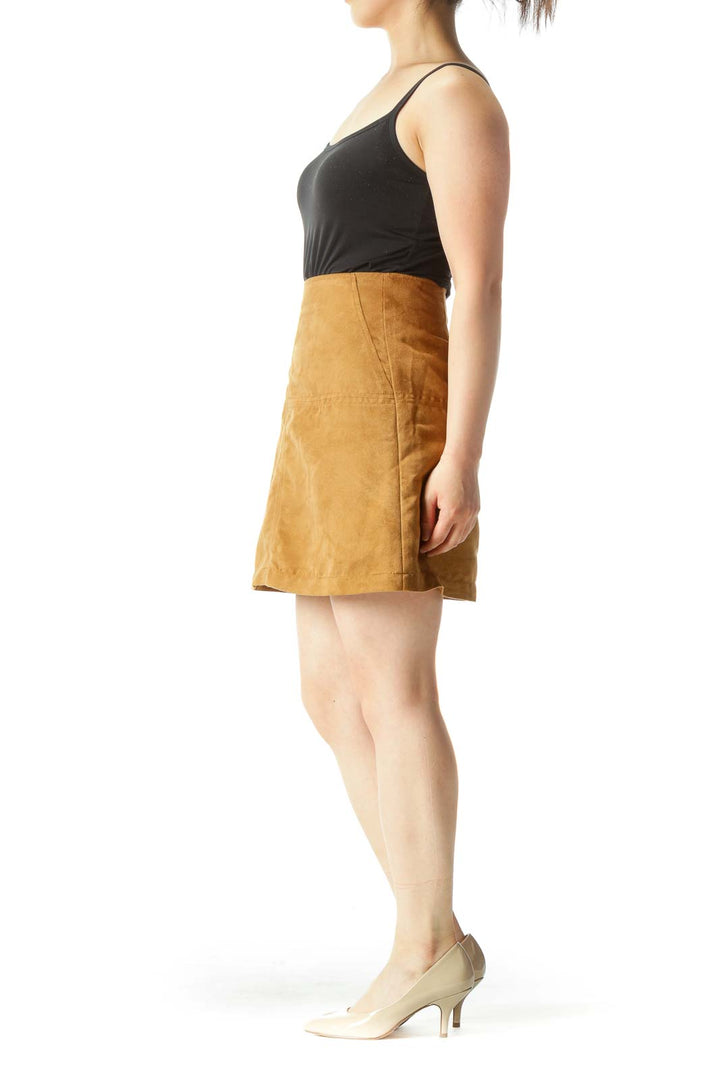 Tan Faux-Suede A-Line Mini Skirt