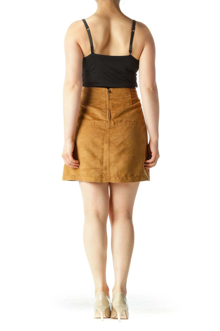 Tan Faux-Suede A-Line Mini Skirt