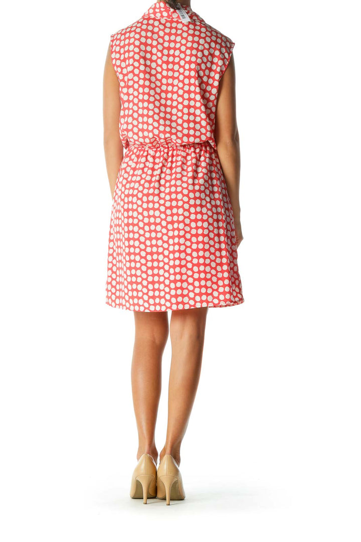 Red White Print Sleeveless Surplice Elastic Waist Day Dress