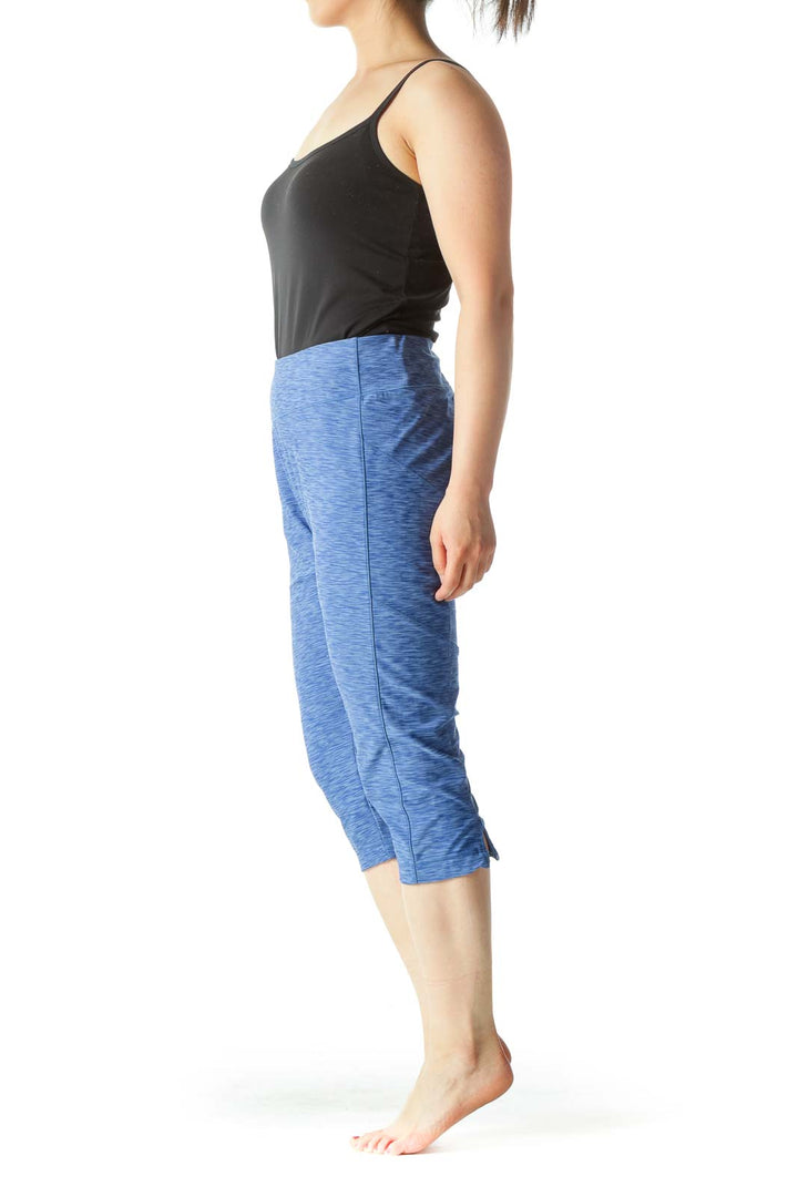 Blue Mottled Print Cropped Sports Pants