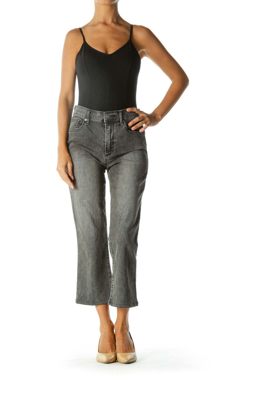 Charcoal High-Rise Cropped Flare Jeans