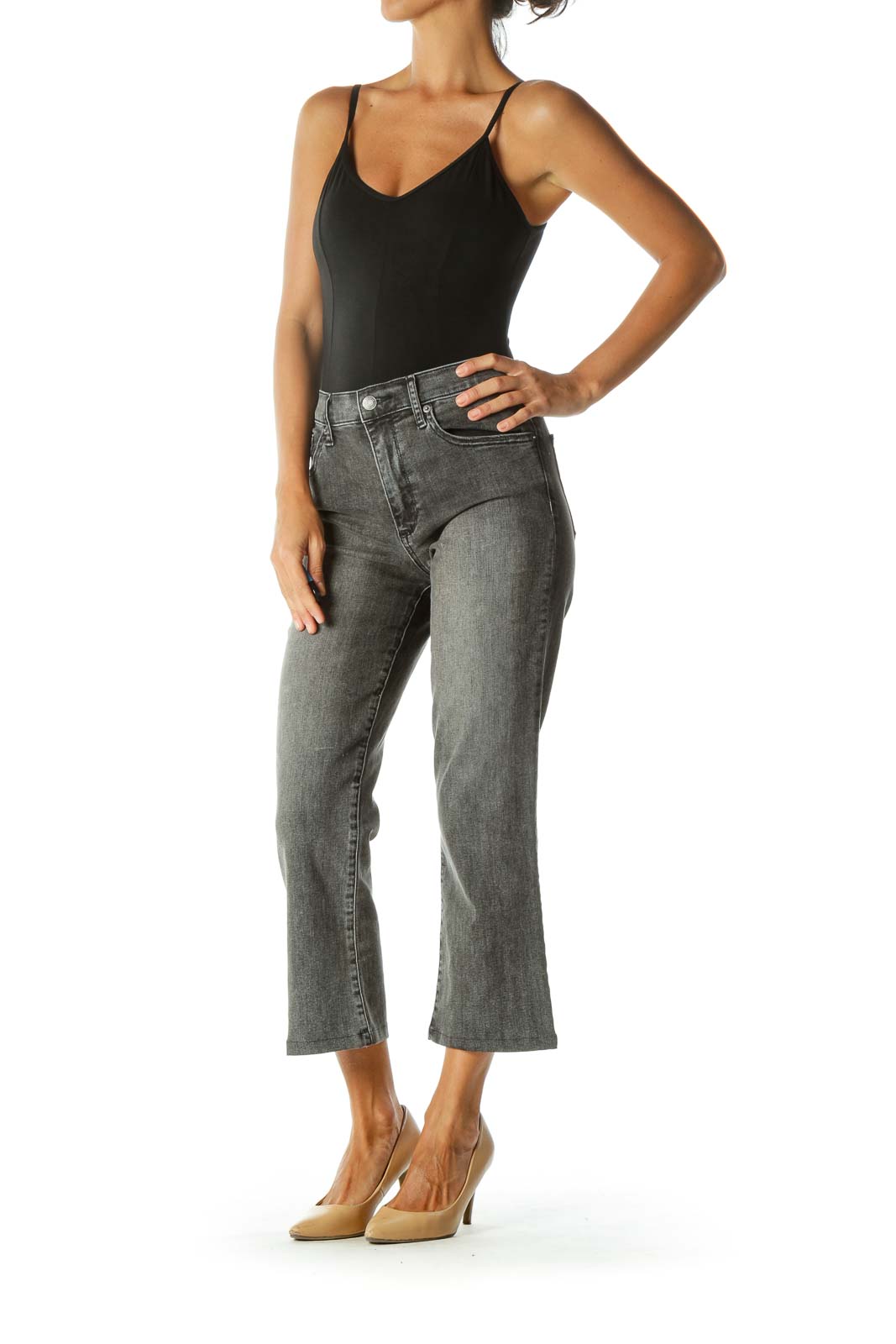 Charcoal High-Rise Cropped Flare Jeans