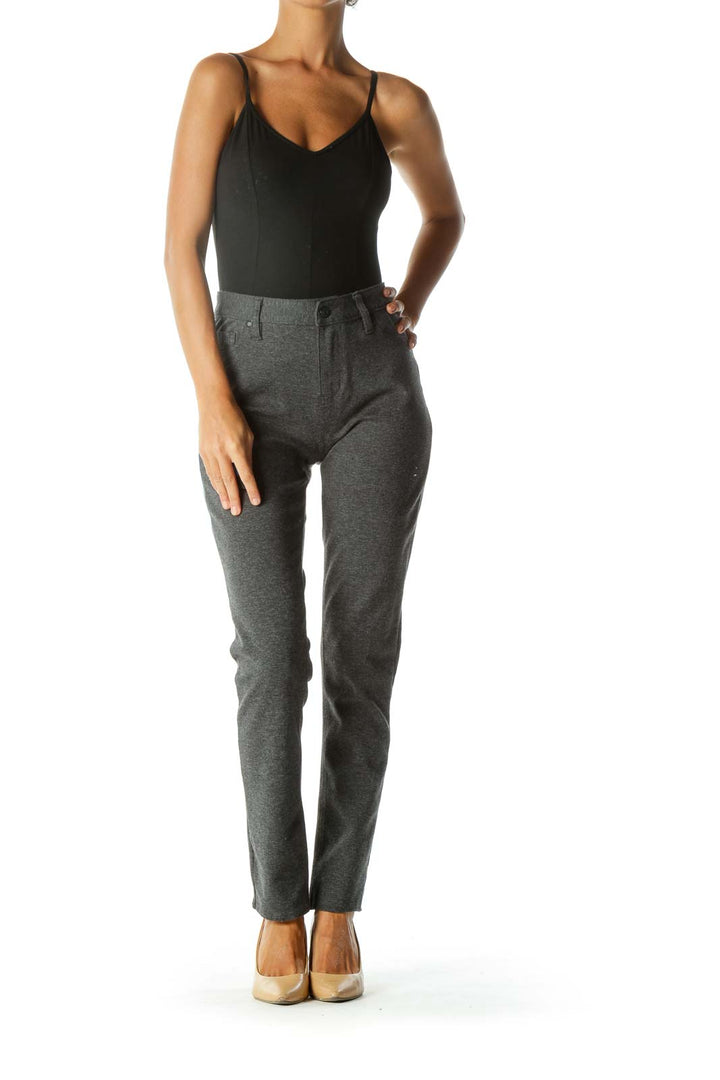 Gray Knit Faux-Pockets Slim Knit Pants