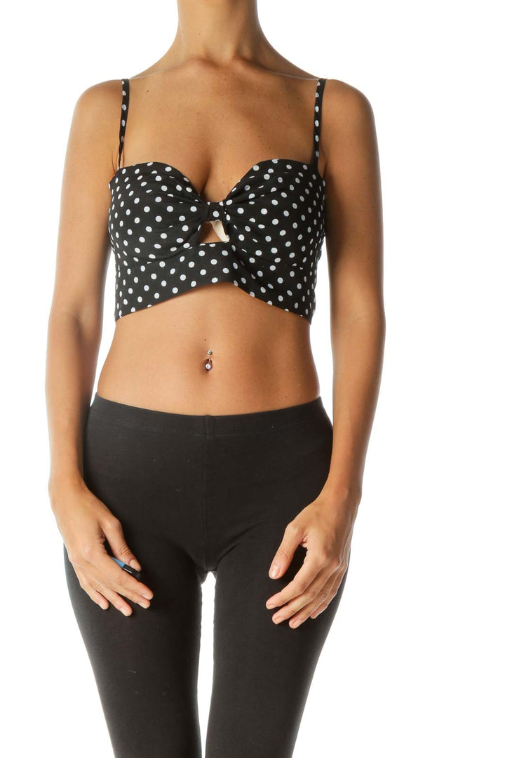 Black & White Polka-Dot Spaghetti Strap Cut-Out Cropped Tank