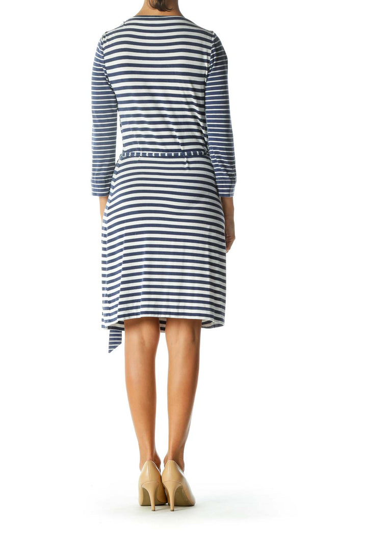 Blue White Striped Long Sleeve Wrap Stretch Light Jacket