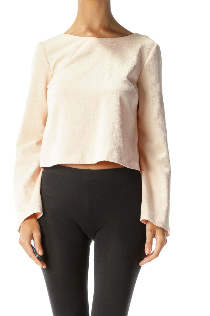 Blush Bell-Sleeve Open-Back Cropped Blouse