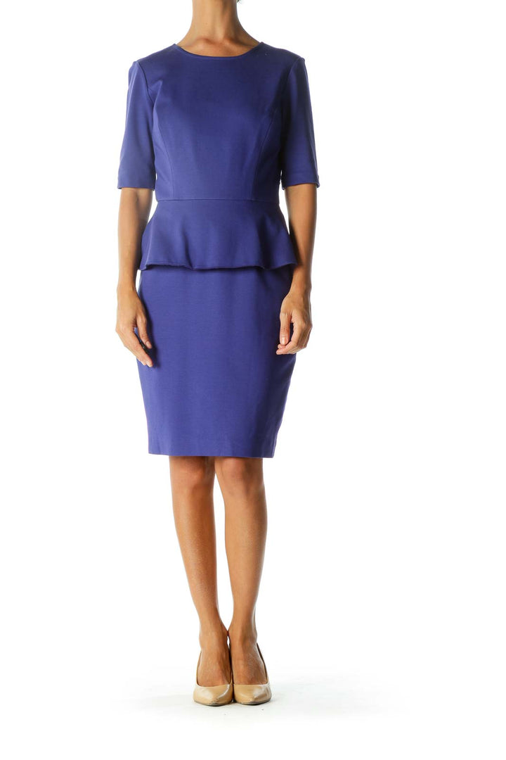 Royal Blue Short Sleeve Peplum Lace Lining Dress